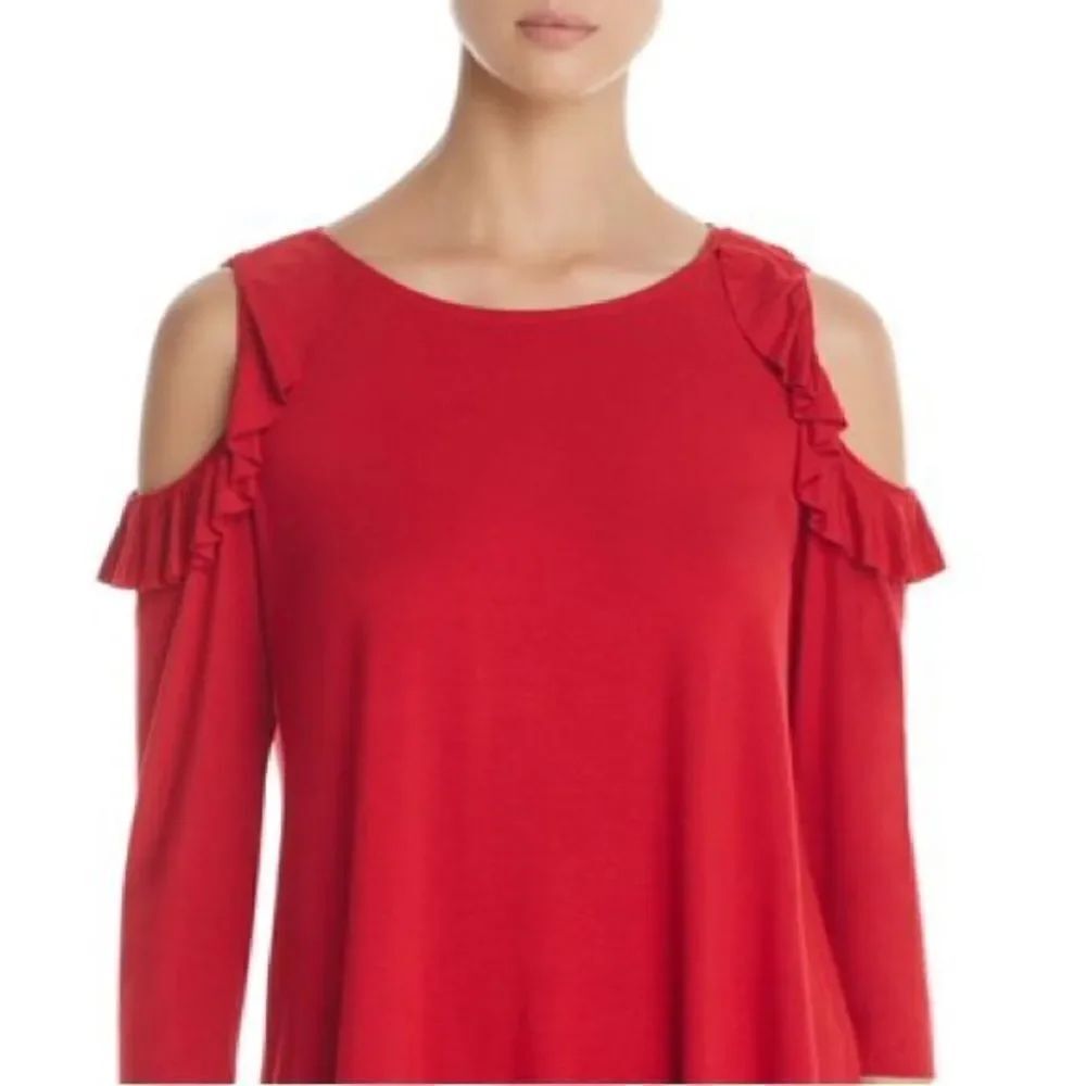 Halogen Nordstrom HA372331 MI RED PEPPER Cold shoulder long sleeve blouse top S